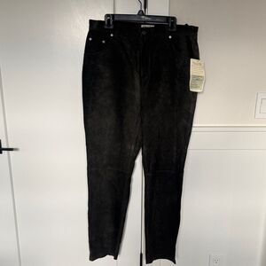 St. John's Bay VINTAGE Dark Olive Green Suede Leather Pants Washable Size 18 NWT